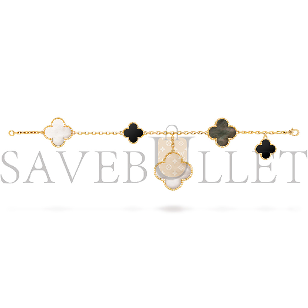 VAN CLEEF  ARPELS MAGIC ALHAMBRA BRACELET, 5 MOTIFS - YELLOW GOLD, MOTHER-OF-PEARL, ONYX  VCARD78700